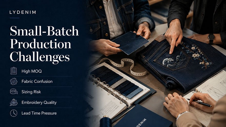Custom jeans pre-production checklist with fabric weight embroidery and packaging details