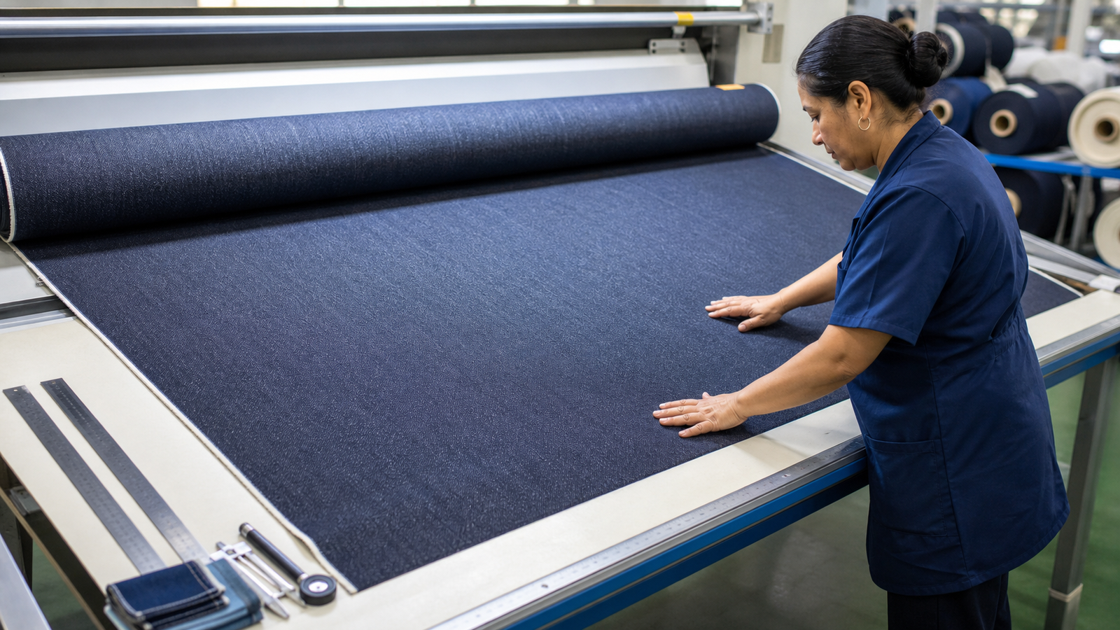 Finished denim inspection for color weight and shrinkage