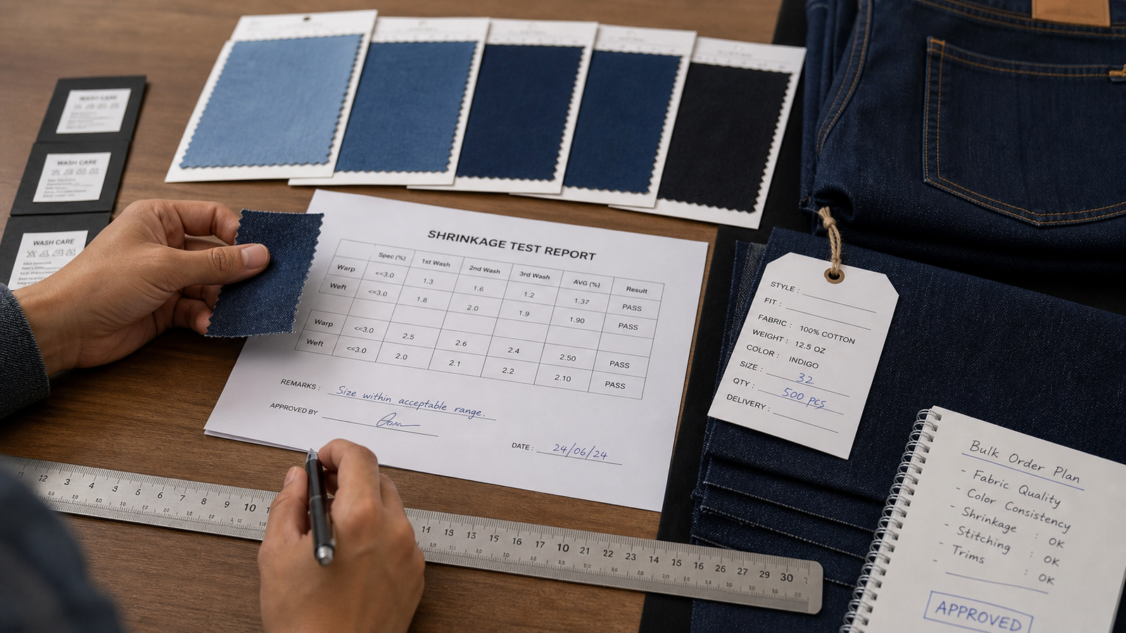Denim shrinkage test report and buyer approval checklist