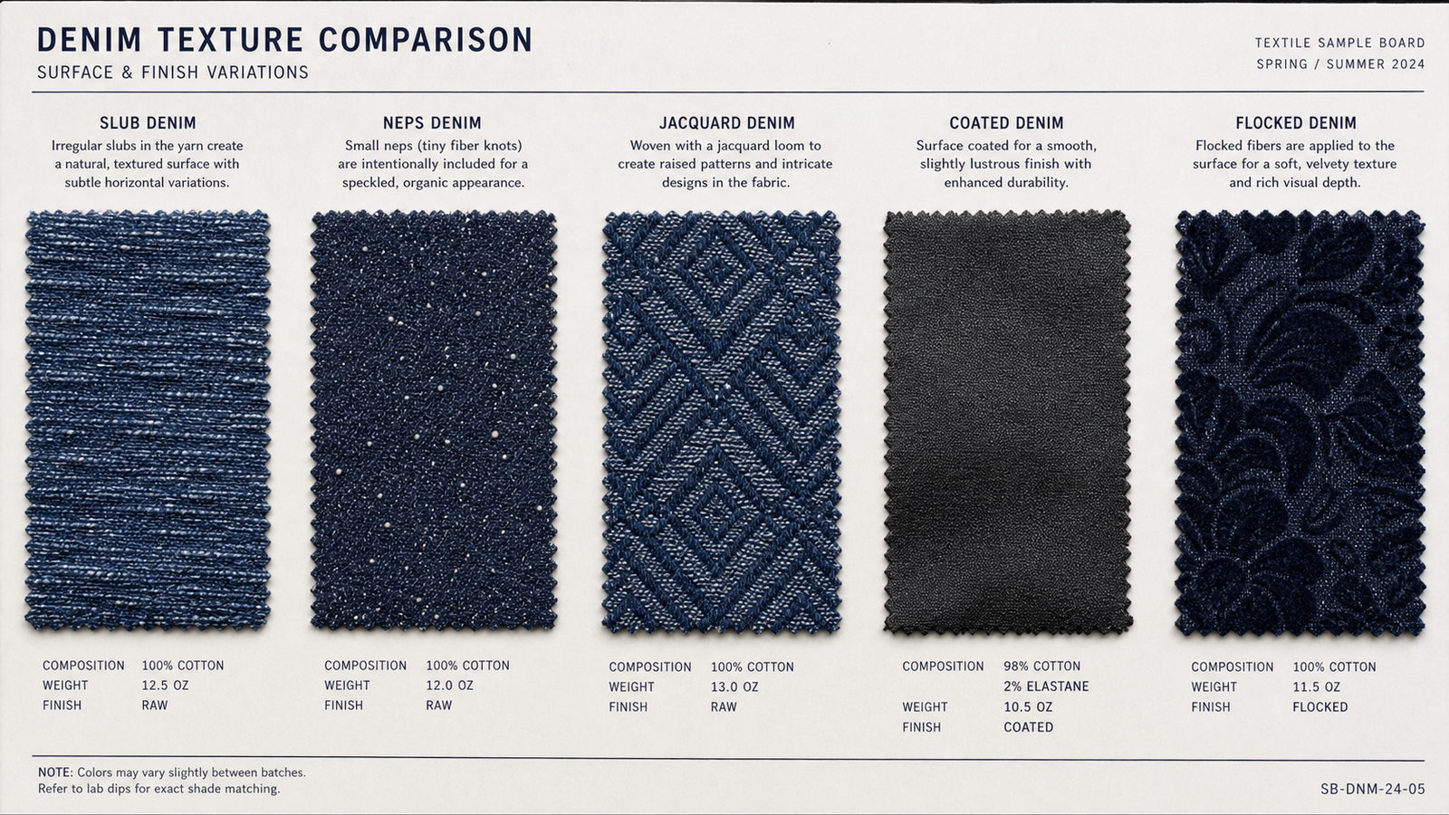 Denim surface textures comparison board