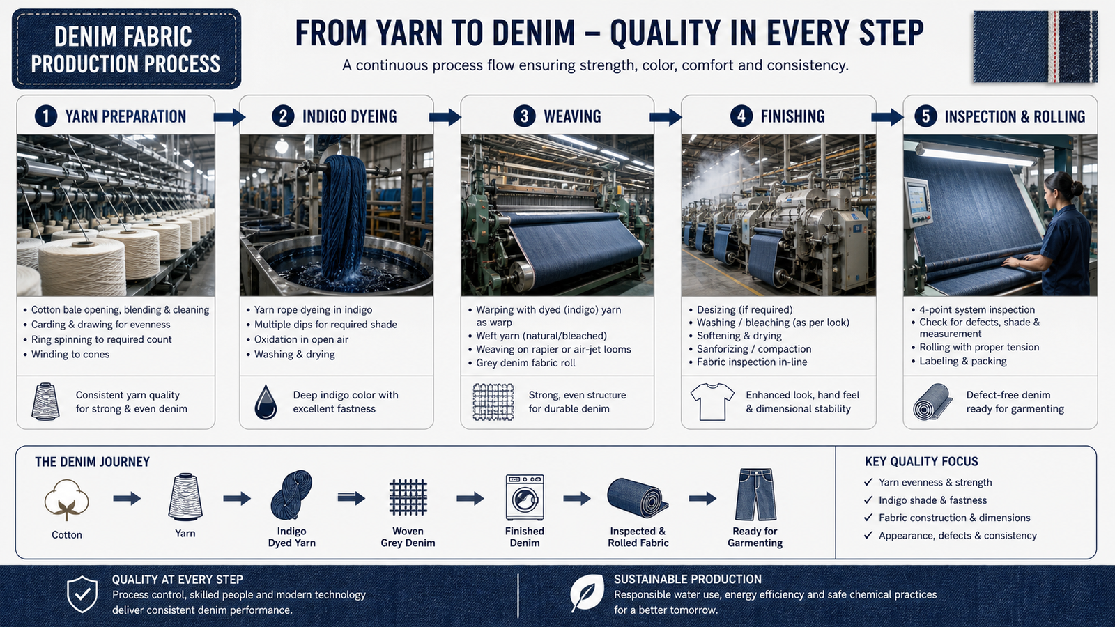 Denim weaving to finishing production process map