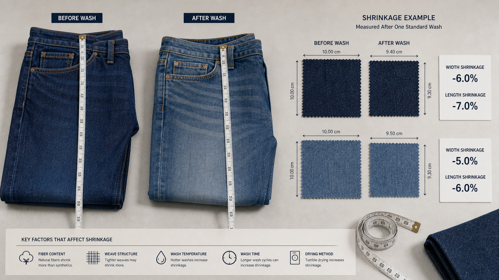Denim shrinkage before and after measurement map