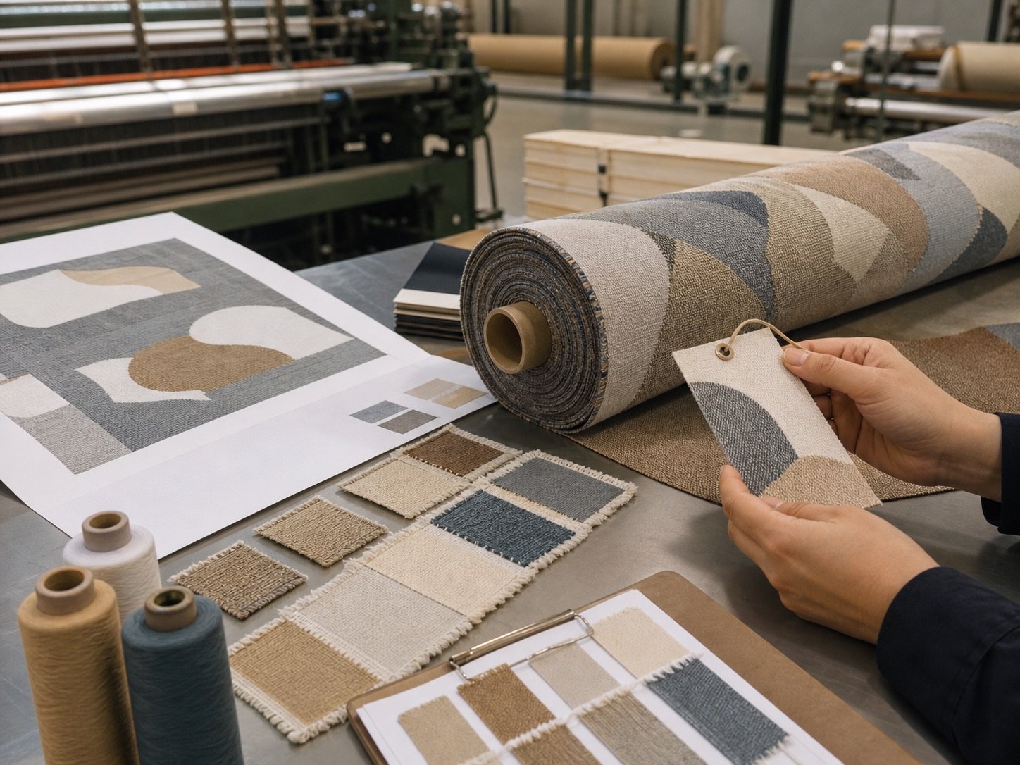 Cotton jacquard fabric strike-off approval process from artwork to bulk roll sample