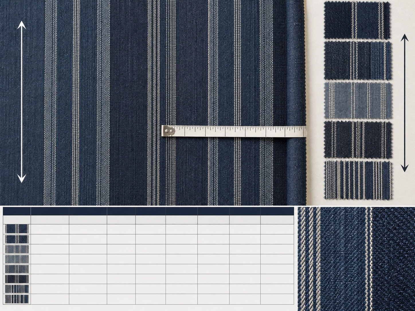 Color striped vertical jacquard denim pattern repeat map with stripe width and direction