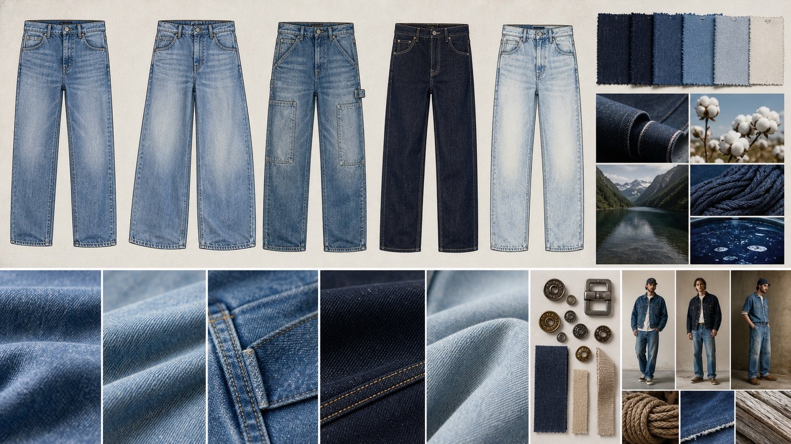 2026 men's jeans trend fit comparison with relaxed straight wide leg and utility denim