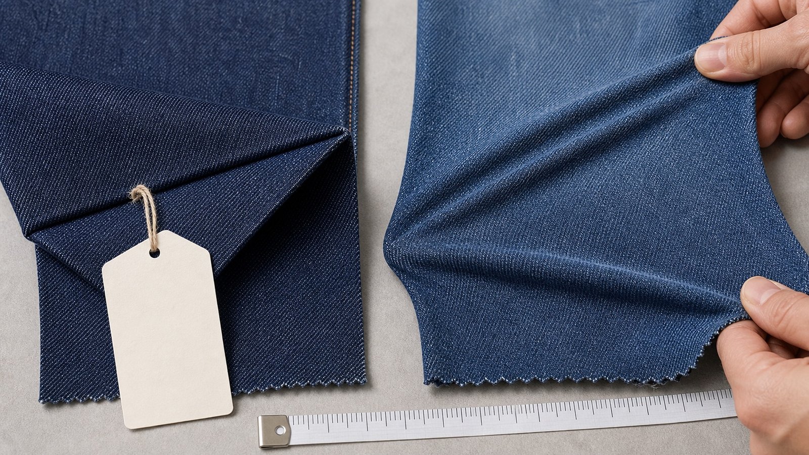 Rigid denim and stretch denim handfeel comparison