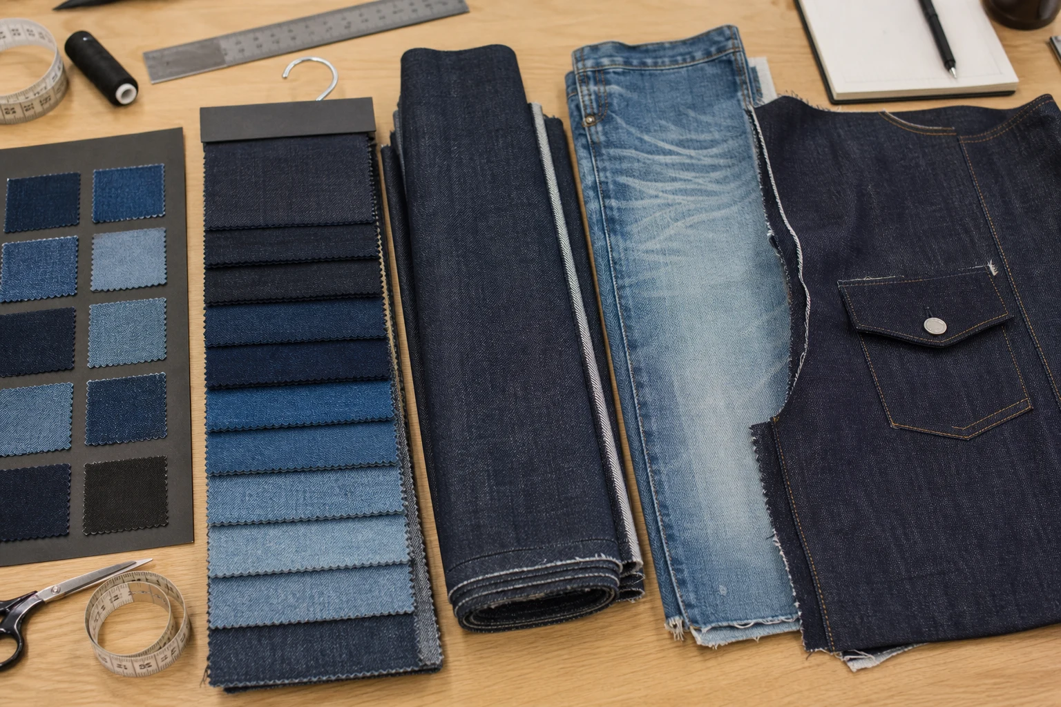 Denim sample formats arranged for B2B sourcing review