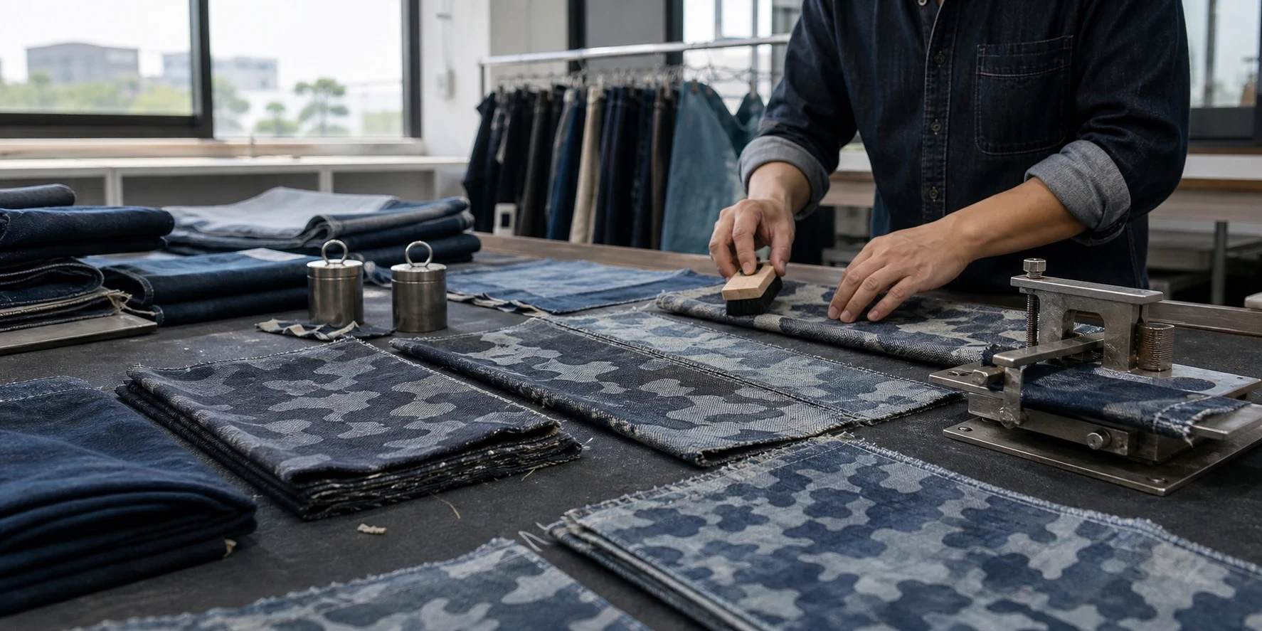 Camo Jacquard Denim: Woven Camouflage for Workwear and Streetwear Wash, Rubbing Fastness, Tear Strength, and Stiffness body image