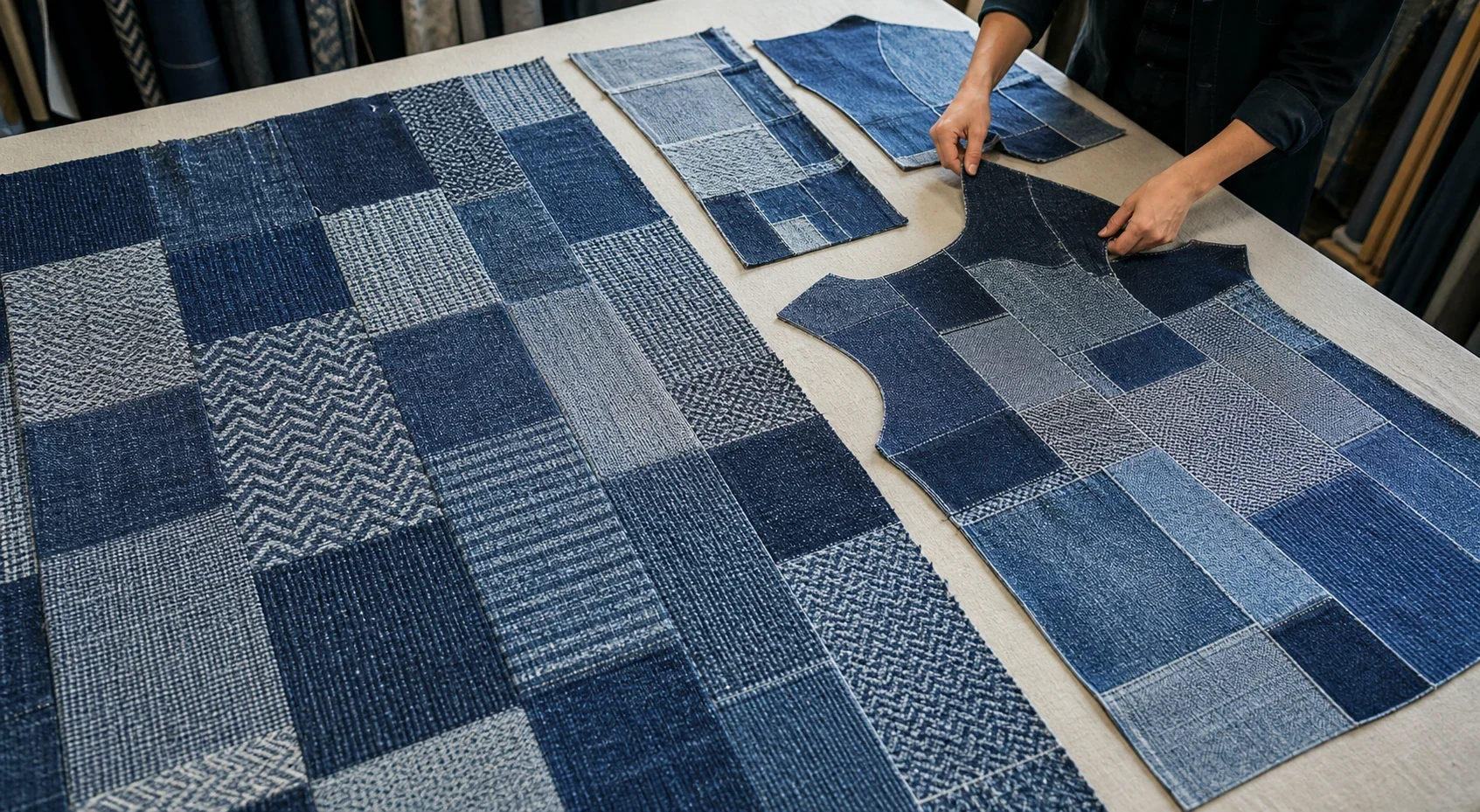 Patchwork Jacquard Denim: Woven Patchwork Effects Without Extra Seams Block Scale, Color Count, Repeat, and Garment Placement body image