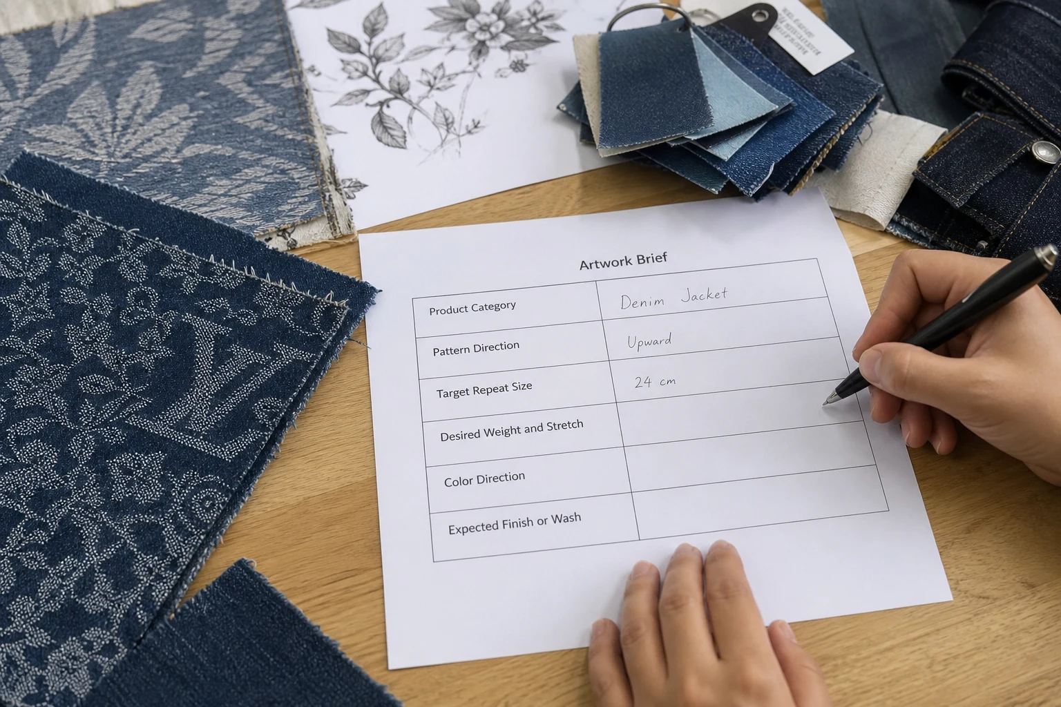 How to Develop Custom Jacquard Denim Fabric From Artwork to Loom Setup Step 1: Clarify the Artwork Brief body image