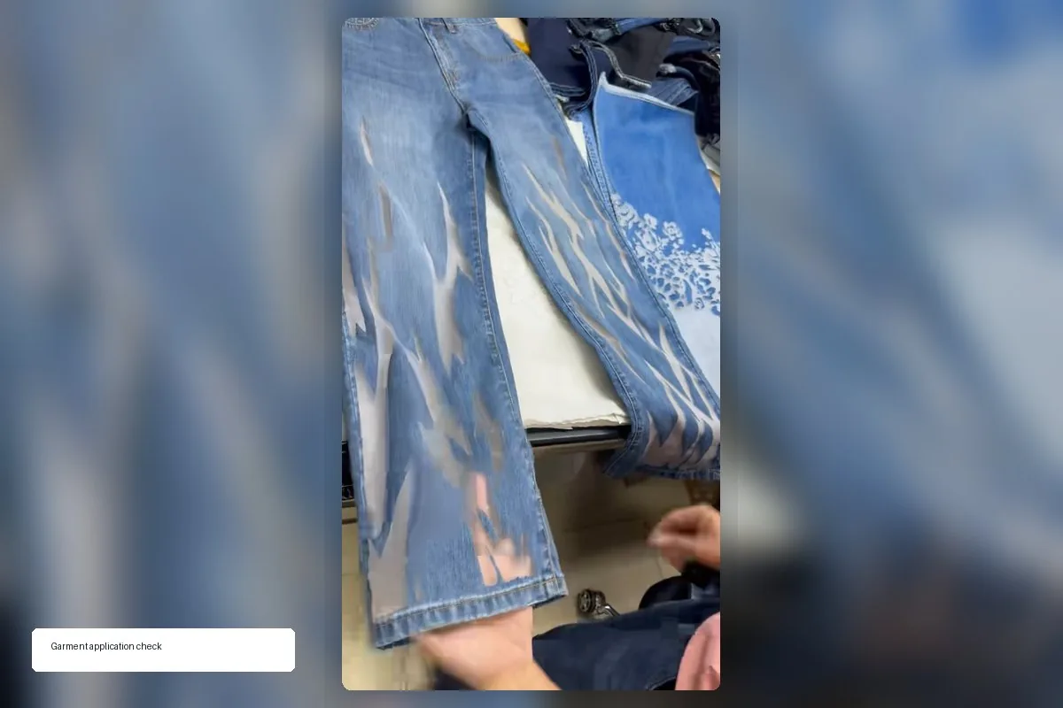 burnout effect on denim garment panel for apparel sourcing