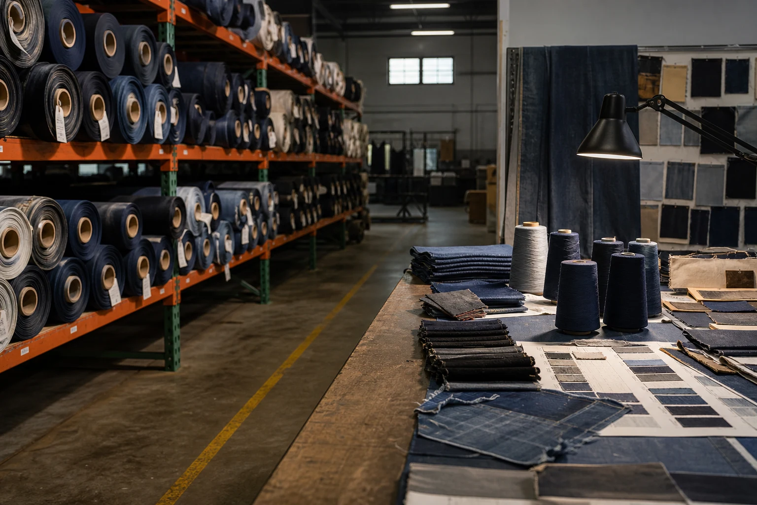 Stock denim rolls versus custom development planning in one sourcing scene