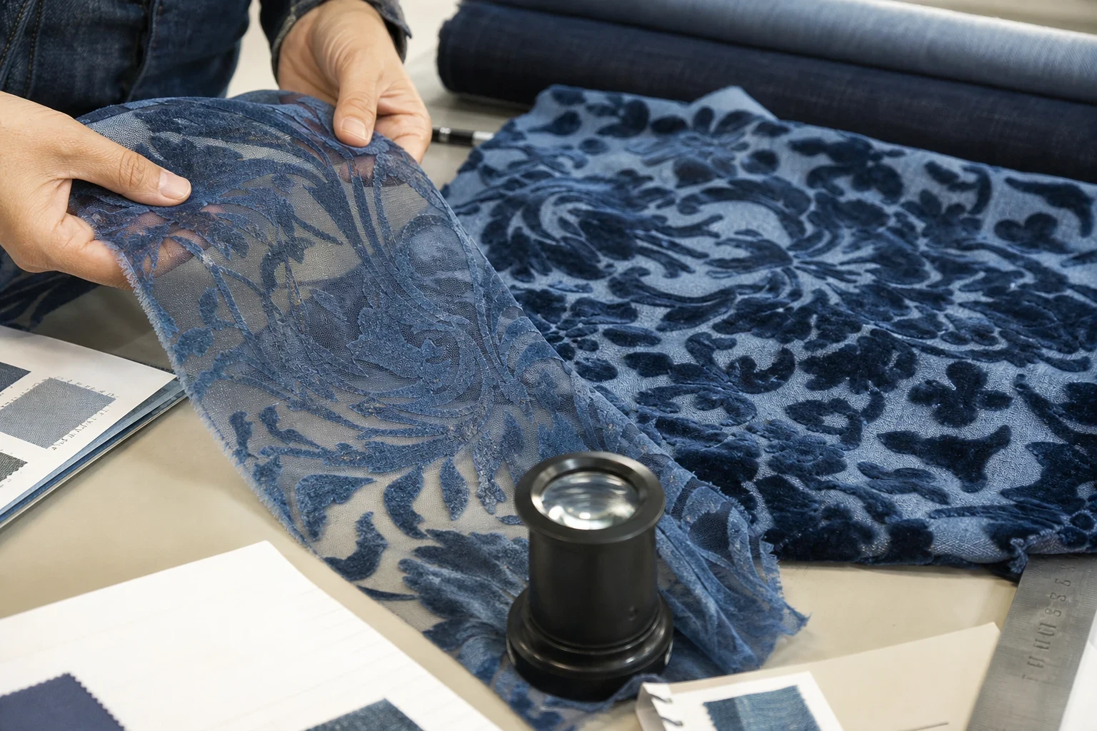 Burnout Fabric vs Flocked Fabric: Which Surface Effect Creates Better Depth? Burnout can fail when: body image
