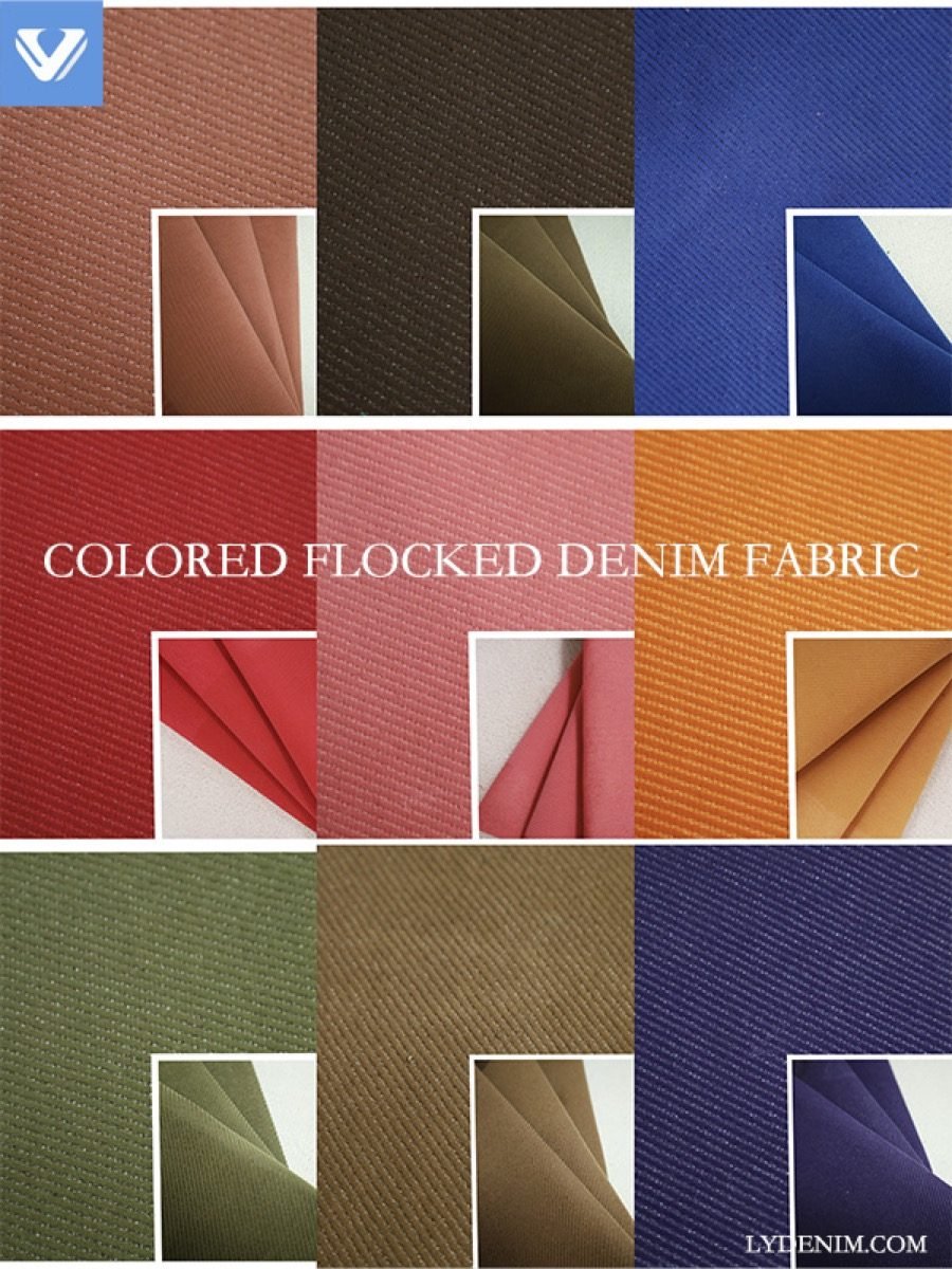 Colored flocked denim fabric options for custom apparel sourcing