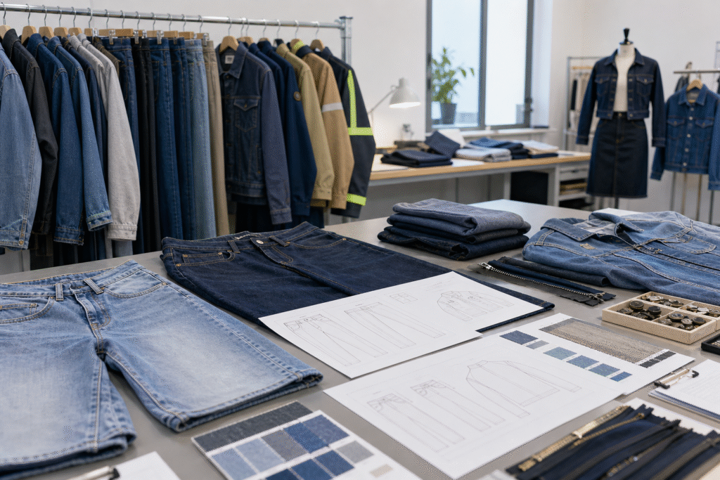 Custom denim garment sample room for OEM ODM apparel production