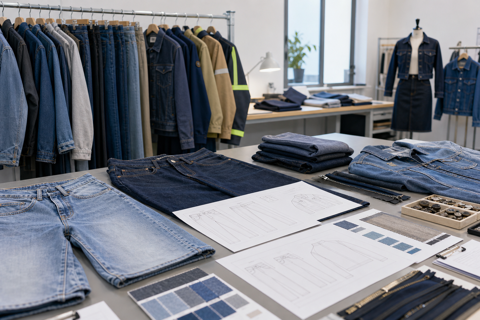 Custom denim garment sample room for OEM ODM apparel production