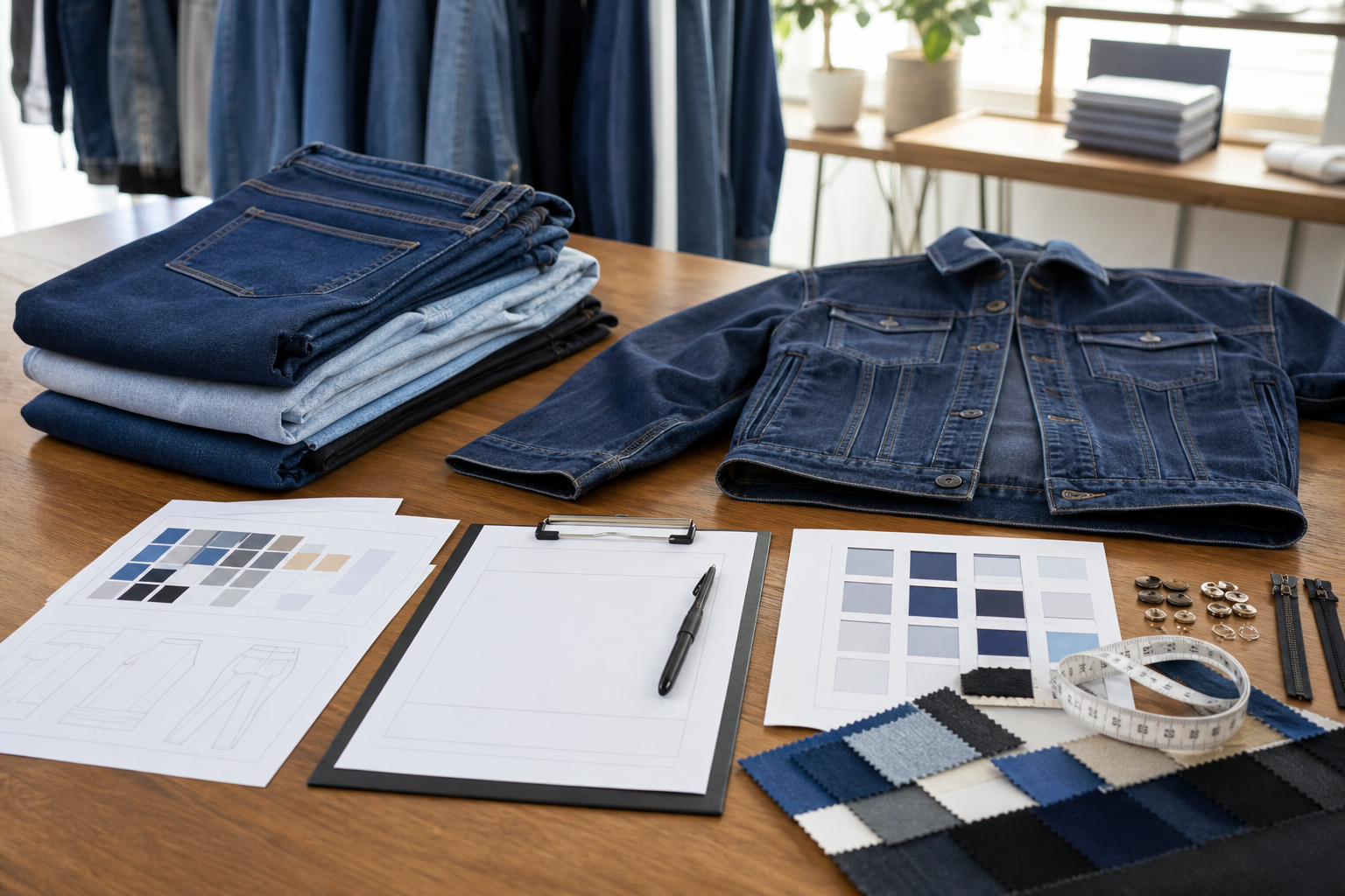 Custom garment OEM ODM quote checklist with denim samples size sheets and trims