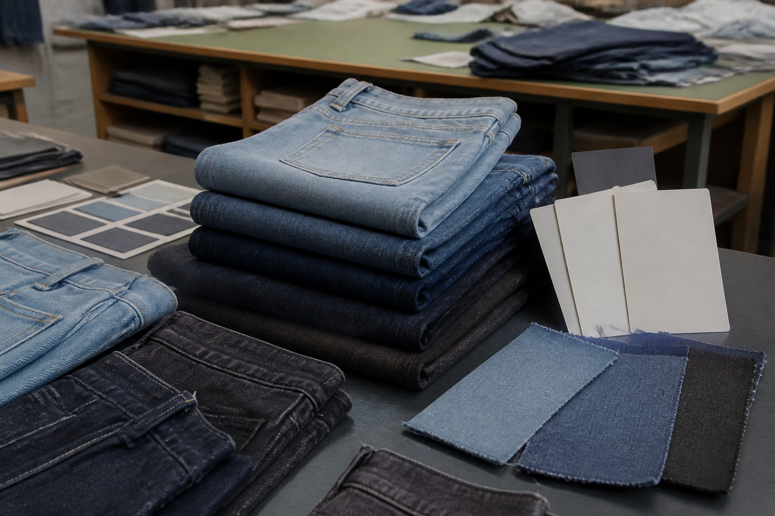 Baggy and wide-leg jeans buyer approval and RFQ handoff preparation scene.