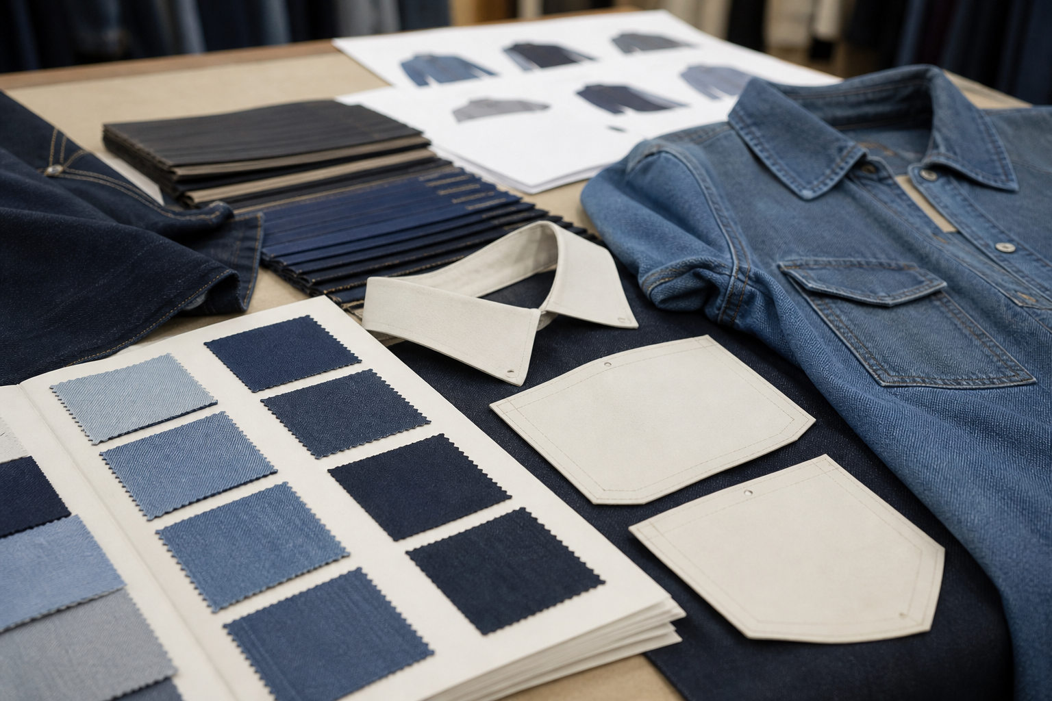 Custom denim overshirt material and specification review for a buyer brief.