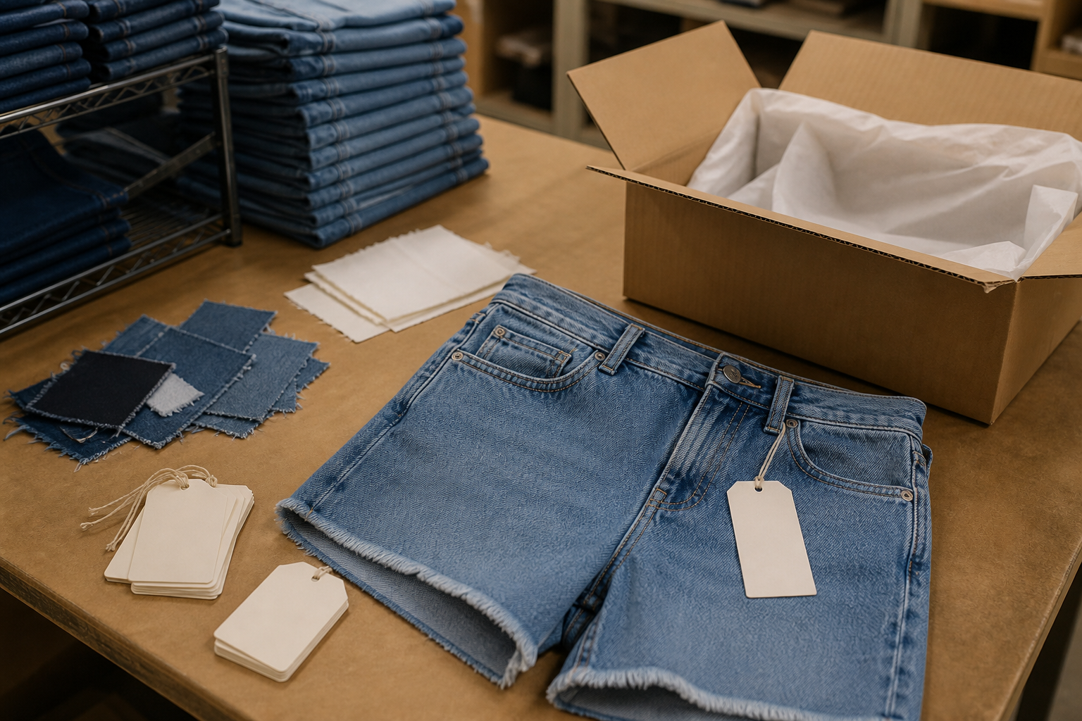 Denim jorts buyer sample approval desk