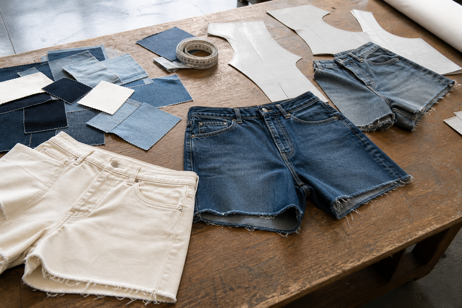 Denim jorts fabric and wash planning table