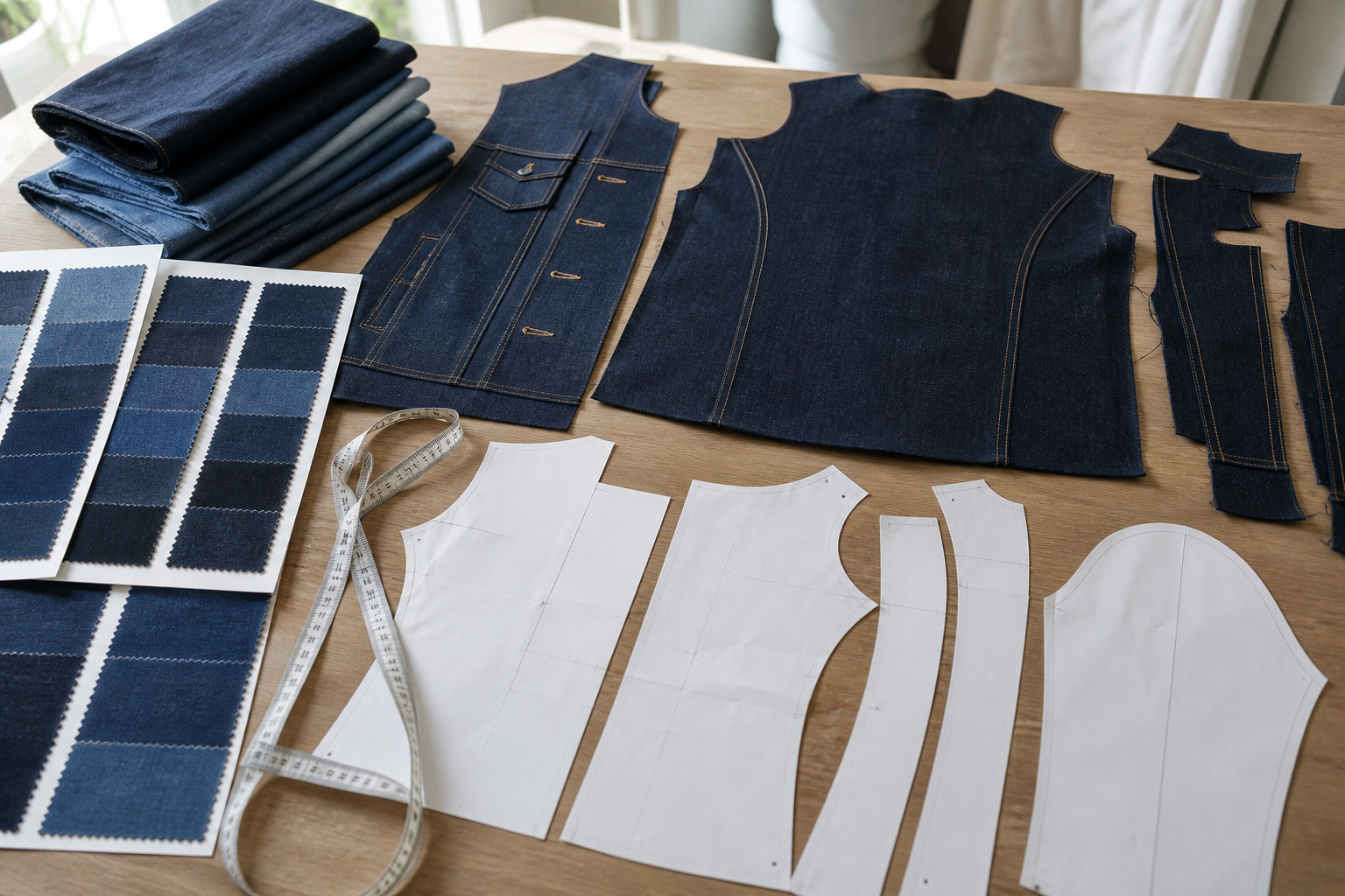 Denim jacket fabric and pattern development table