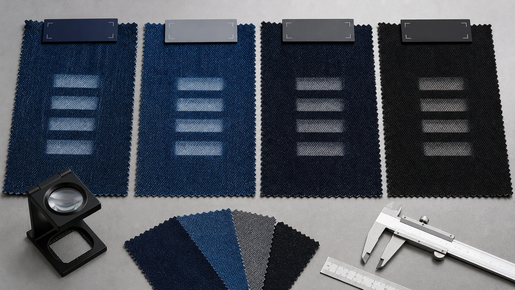 Laser wash test-panel comparison across three denim base directions